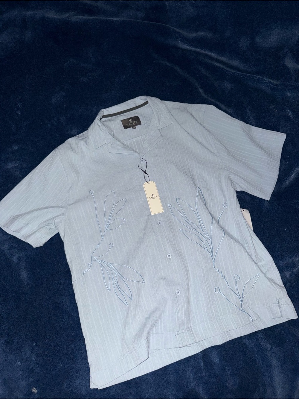 Light Blue Short-Sleeve Embroidered Button-Down Shirt